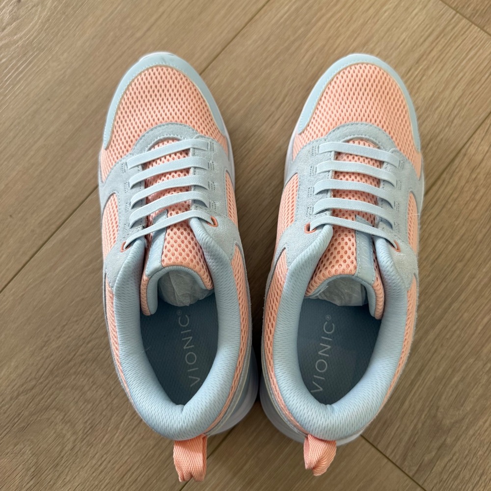 Vionic Womens Mesh Walking Sneakers Blue Peach Slip On Elastic Laces Orthotic 8 - Picture 8 of 10